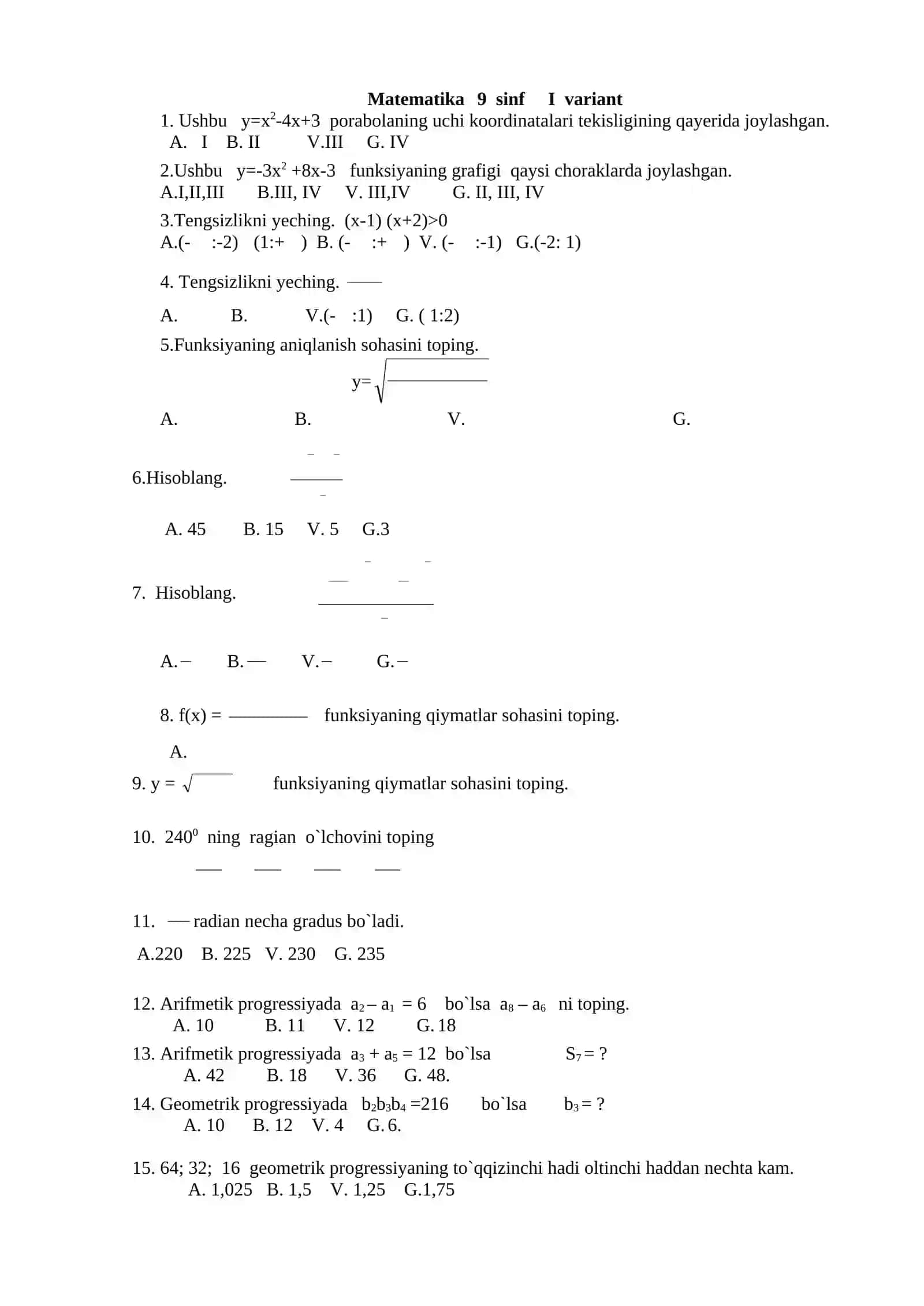 Matematika 9 sinf 3