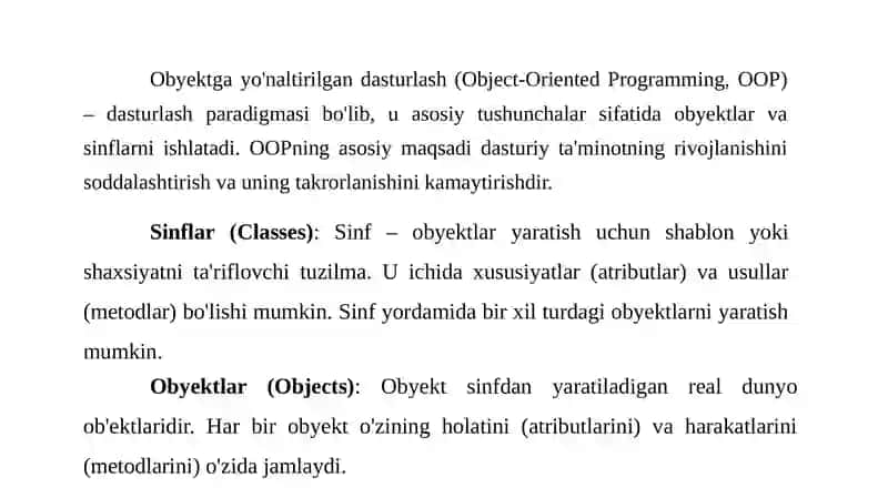 Obyektga yo‘naltirilgan dasturlash asoslari. Obyektlar va sinflar 3