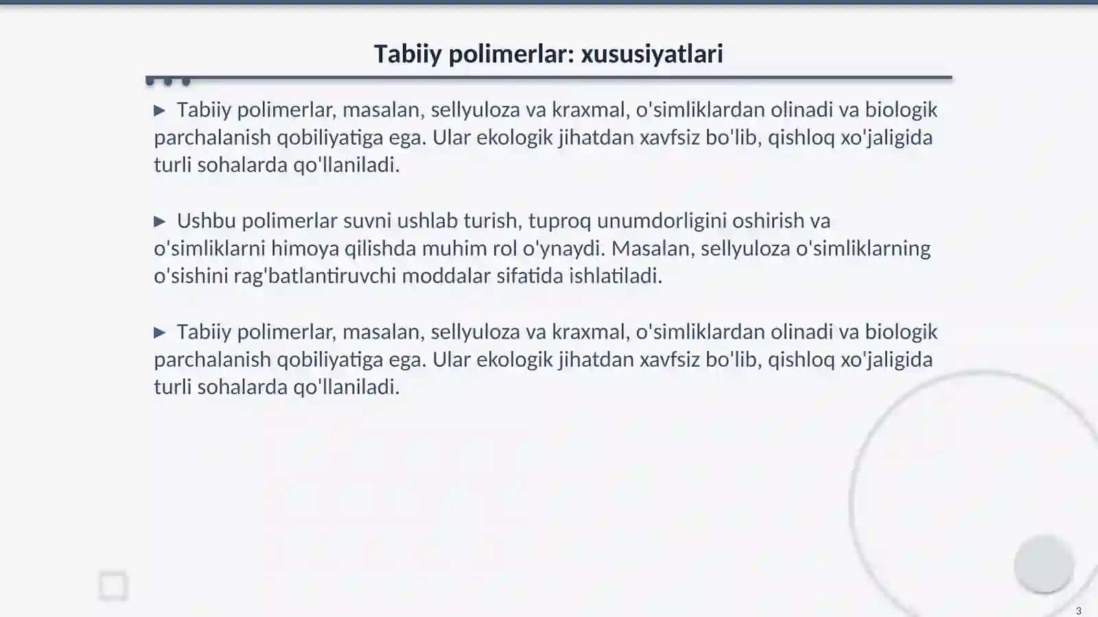 Tаbiiy vа sintеtik pоlimеrlаr аsоsidа qishlоq хo‘jаligi uchun muhim yangi prеpаrаtlаr ishlаb chiqаrish 3