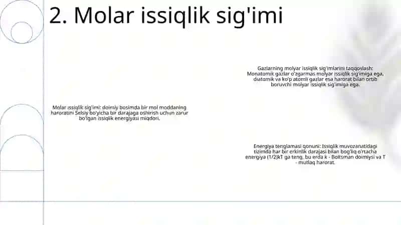 Gazlarning Molyar Va Solishtirma Issiklik Sigimi Va Energiyaning Teng Taqsimot Qonuni 3