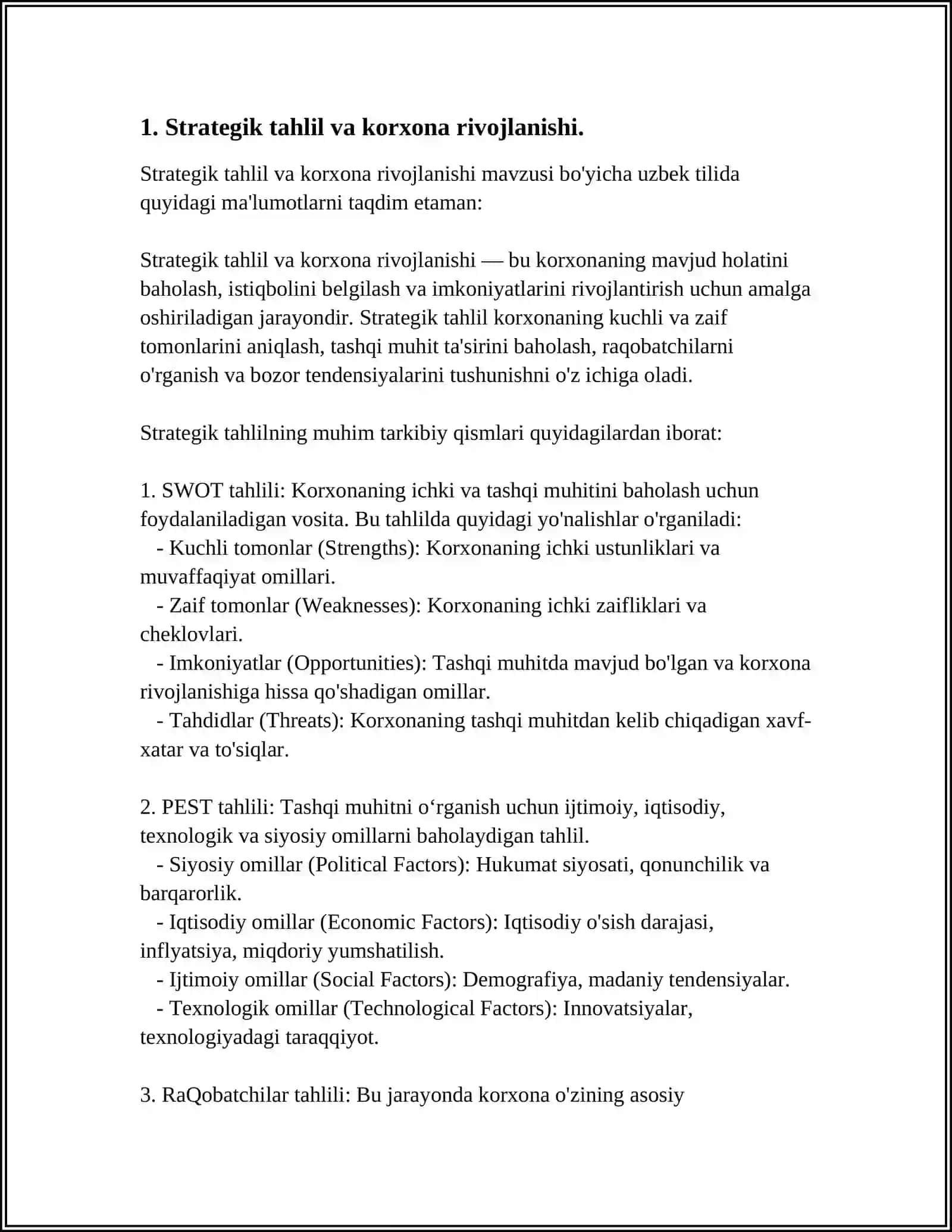 KORXONA FAOLIYATINI TAHLIL QILISHDA STRATEGIK MODELLARNING AHAMYATI 3