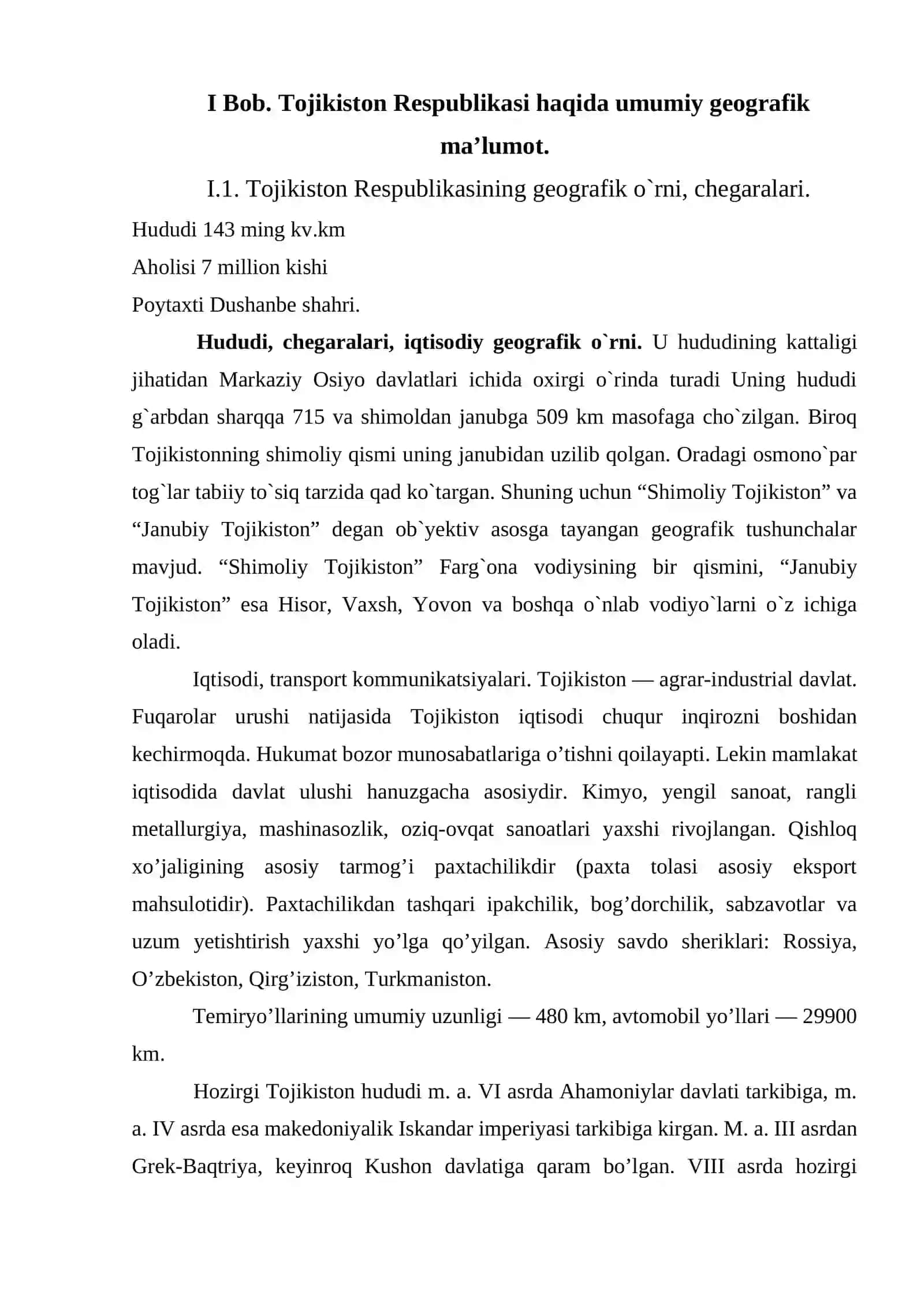 TOJIKISTON RESPUBLIKASINING GEOGRAFIK O`RNI, TABIIY SHAROITI VA TABIIY RESURSLARI 3