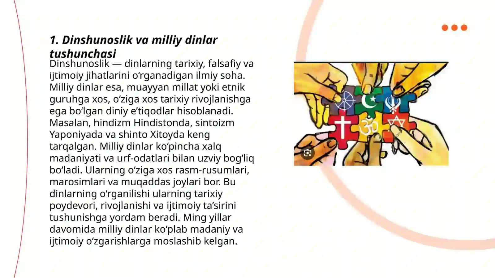 Dinshunoslik: Milliy dinlar 3