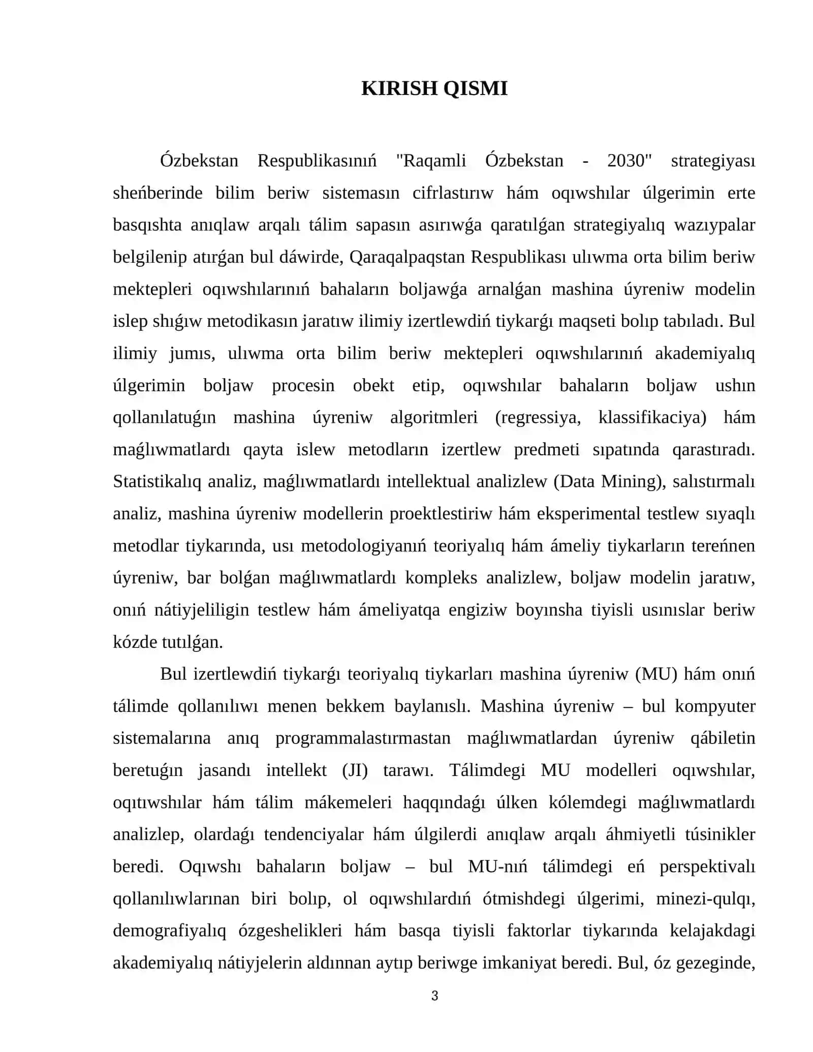 Mashina úyreniw járdeminde mektep oqıwshıları bahaların shama qılıw algoritmin islep shığıw metodikası 3