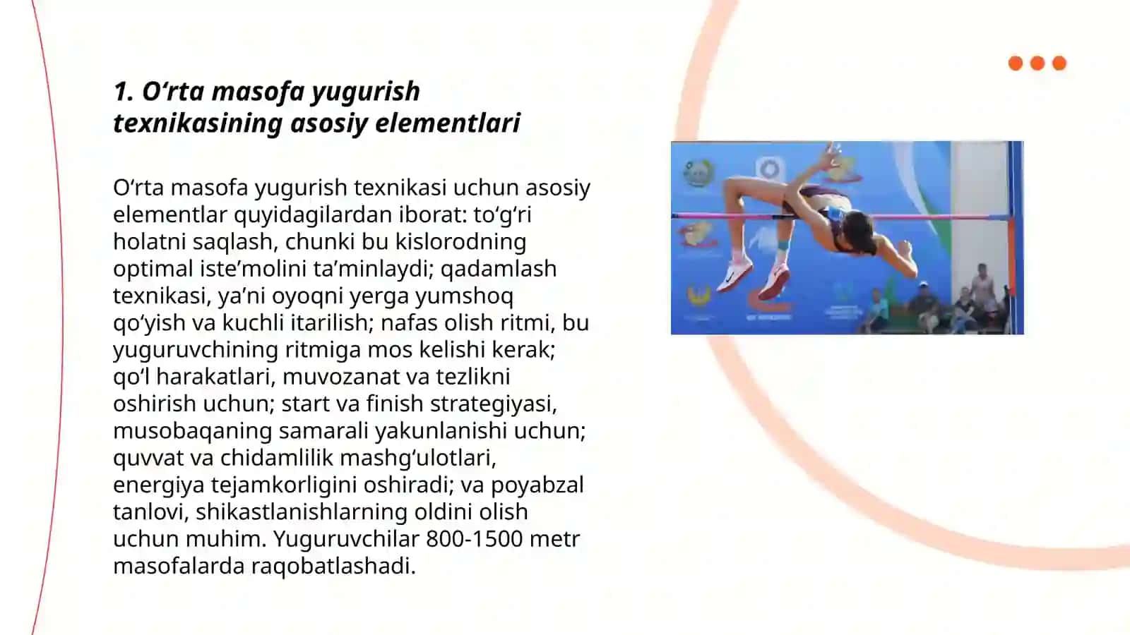 Yengil atletika: oʻrta masofaga yugurish texnikasini oʻrgatish 3