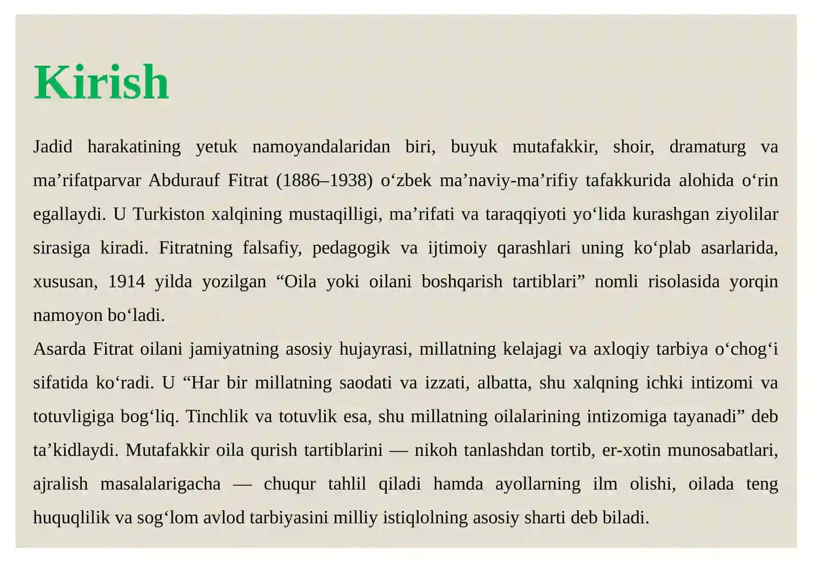 Jadid mutafakkiri Abdurauf Fitratning “Oila” asaridagi oila qurish tartiblari va farzand tarbiyasiga oid g'oyalar 3