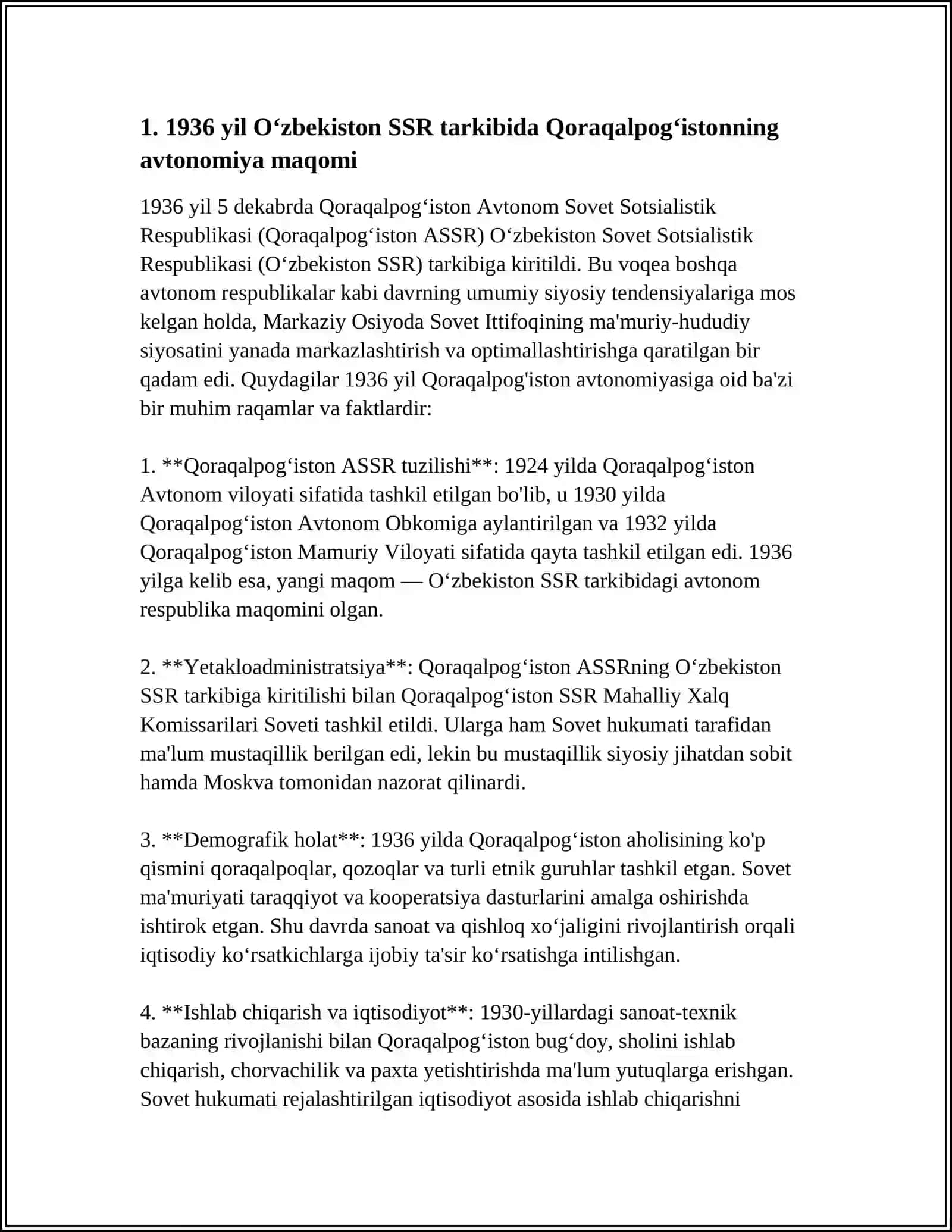 1936 YILDA QORAQALPOGʻISTONNING AVTONOM RESPUBLIKA SIFATIDA OʻZBEKISTON TARKIBIGA KIRISHI 3