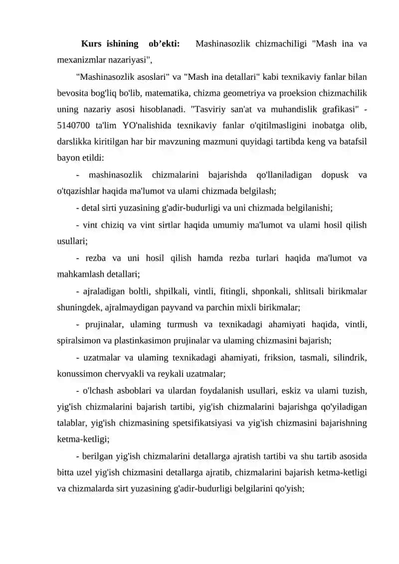 MASHINASOZLIK CHIZMACHILIGIDA ISH CHIZMALARINI BAJARISHDA QO'YILADGAN TALABLAR 3