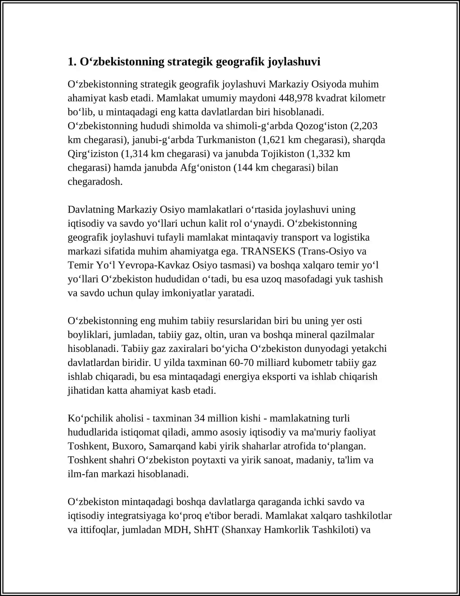 O'ZBEKISTONNING JUG'ROFIY STRATEGIK IMKONIYATLARI VA TABIIY XOMASHYO RESURESLARI UNING ARXITEKTURASI VA REKTARSION ZONALARINI SHAKILLANTIRISH.SANATORIYA KURORT ZONALARINI SHAKILLANTIRISHNING IJTIMOIY ASOSLARI 3