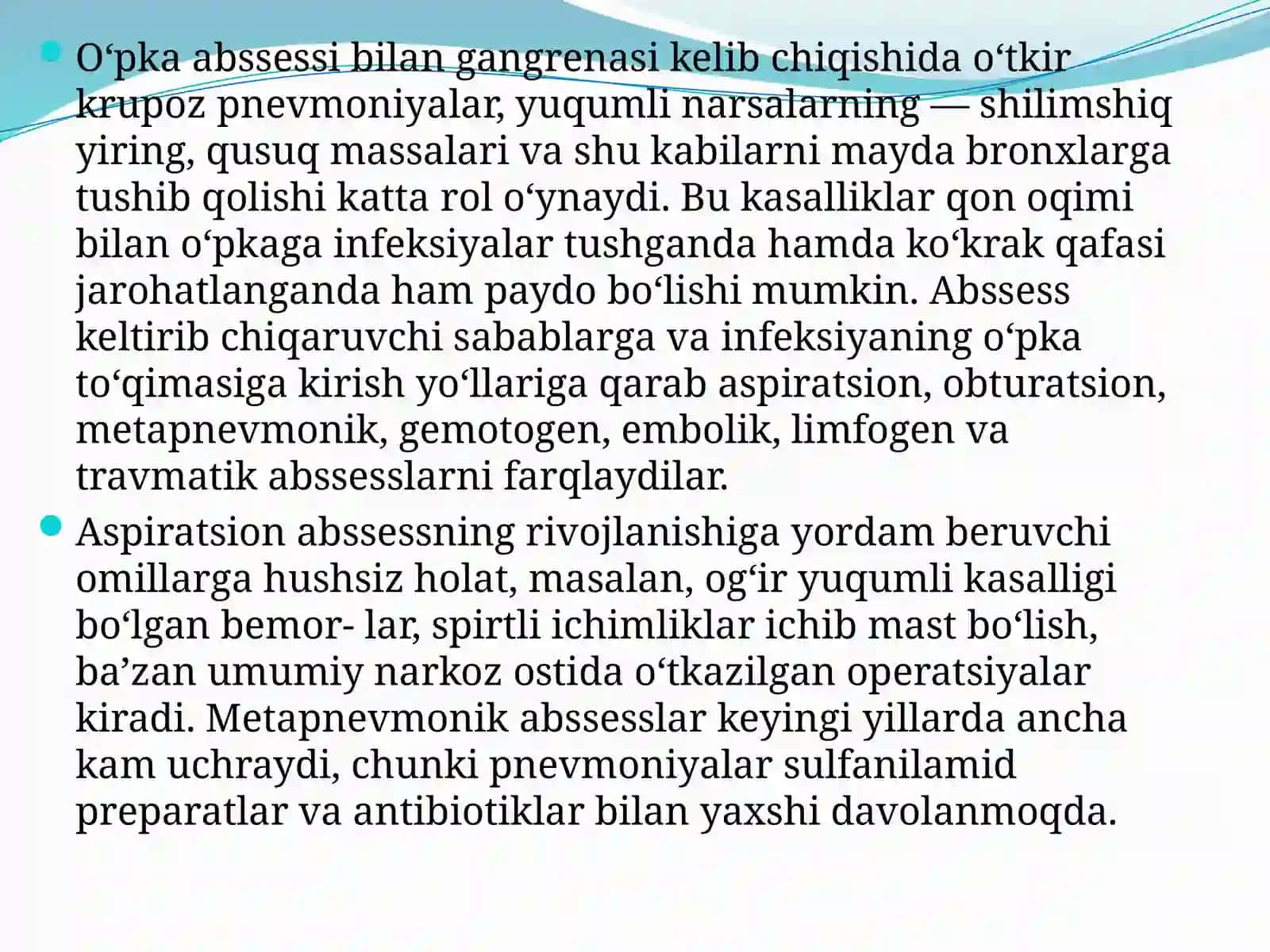 O’pkaning yiringlik kasalliklari. O’pka absessi va gangrenasi 3
