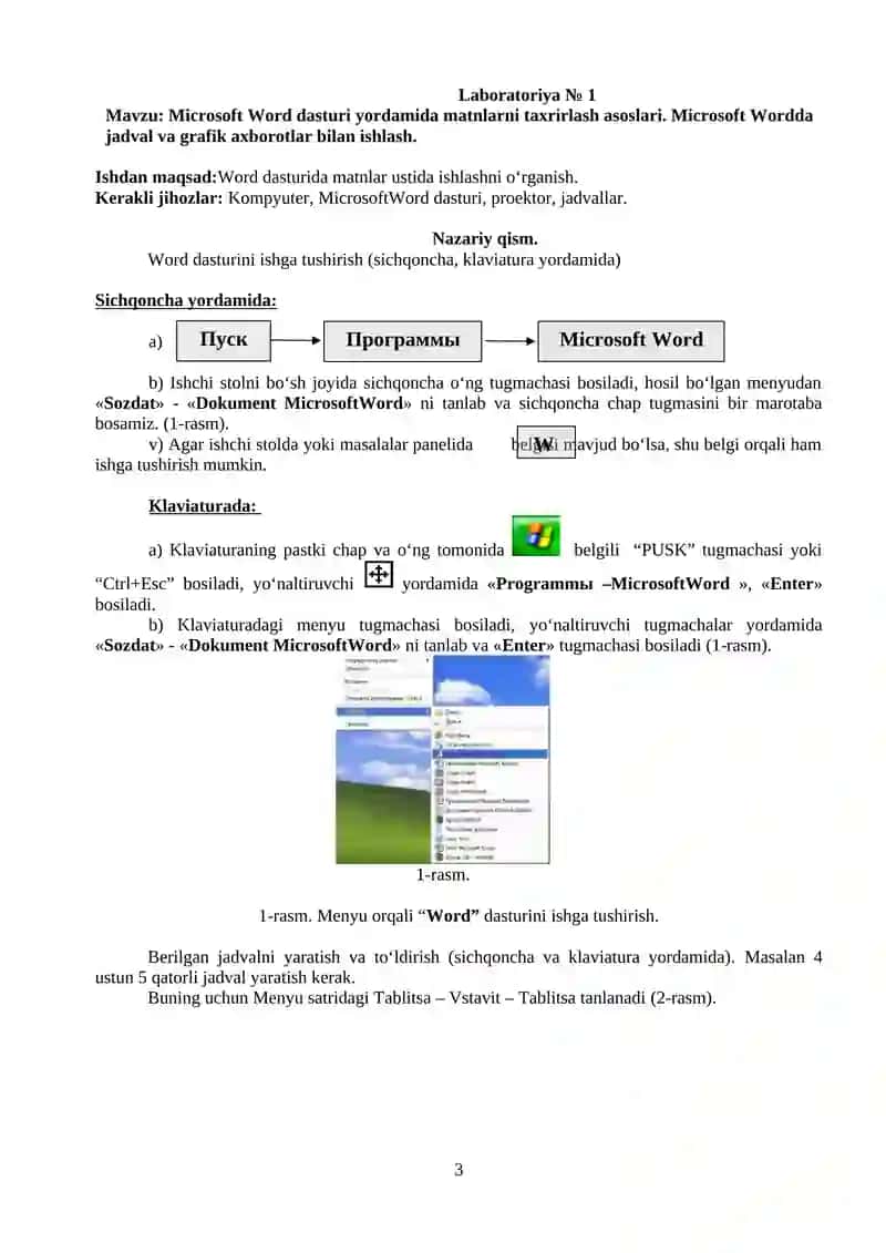 MICROSOFT WORD DASTURI YORDAMIDA MATNLARNI TAXRIRLASH ASOSLARI 3