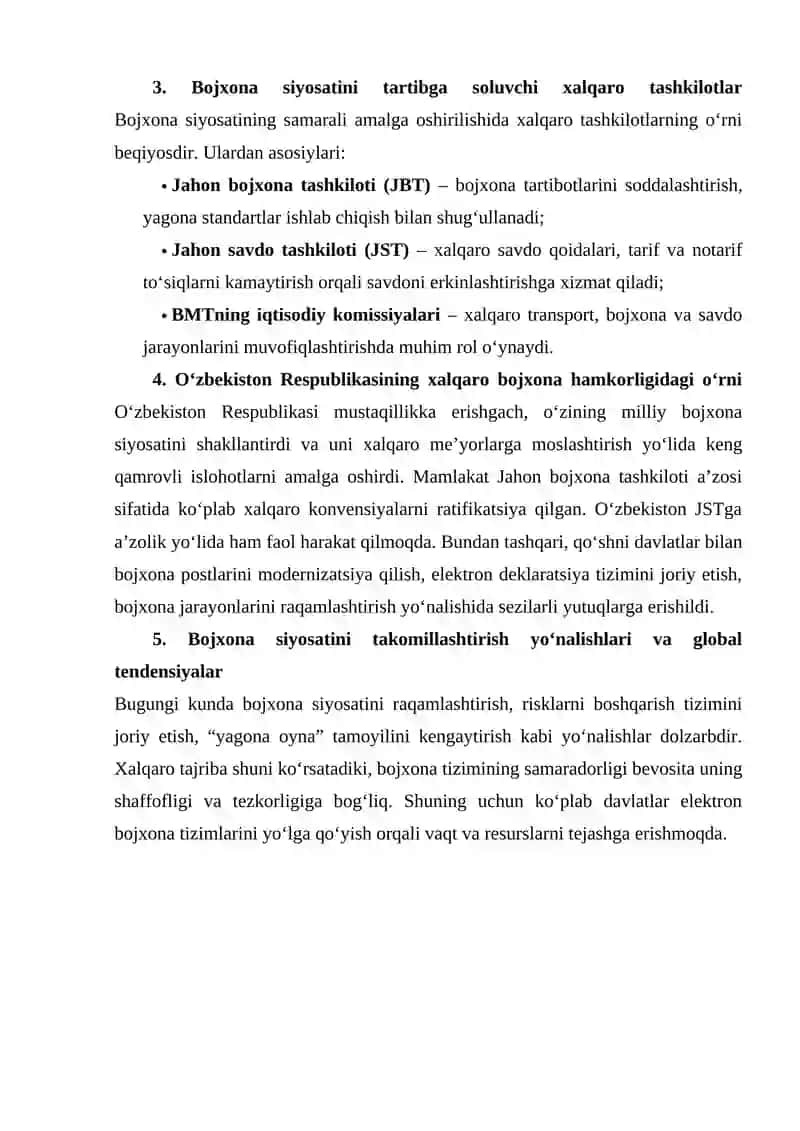 BOJXONA SIYOSATINING XALQARO AHAMIYATI 3