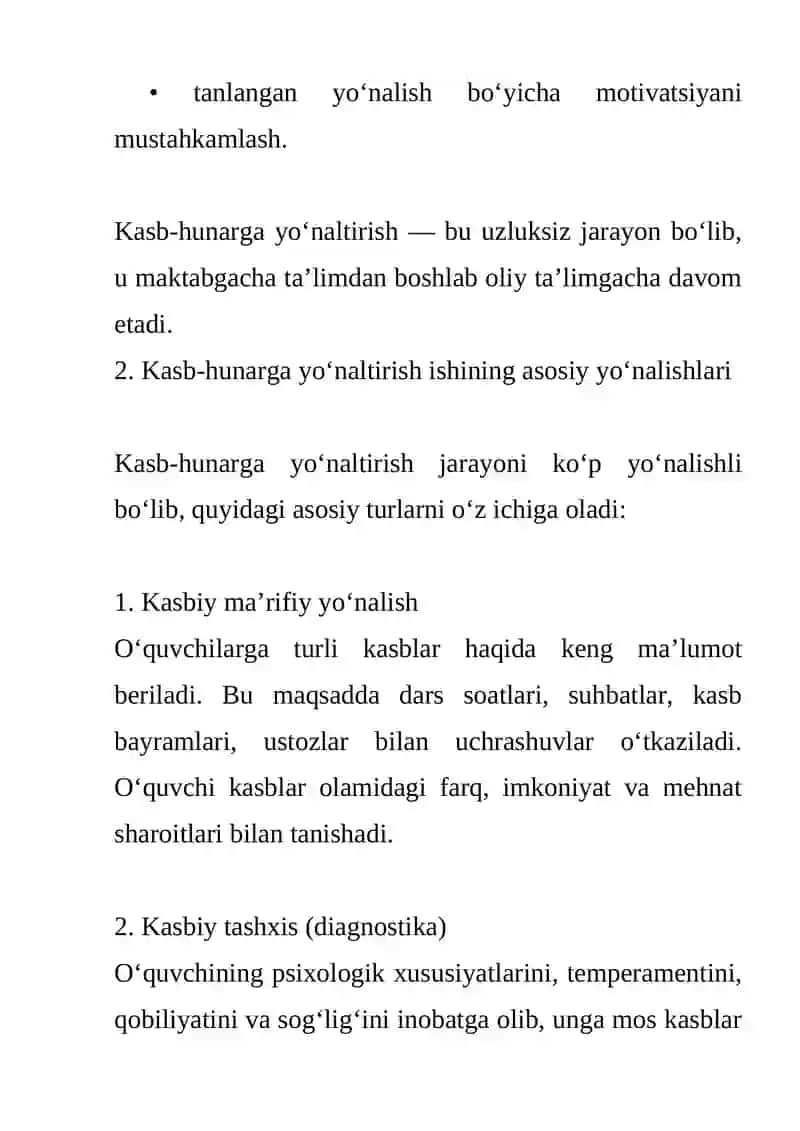 Kasb-hunarga yo‘naltirish ishining asosiy yo‘nalishlari va bosqichlari 3