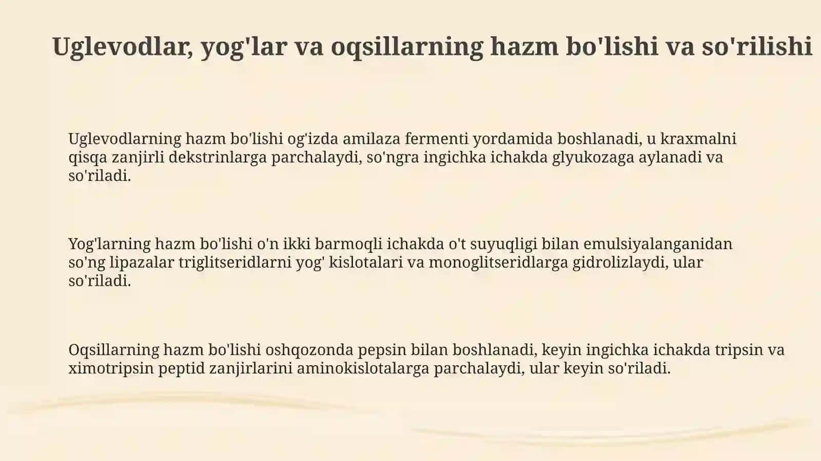 Moddalar almashinuvi uglevod yog va oqsil metabalizimi fiziologiyasi 3