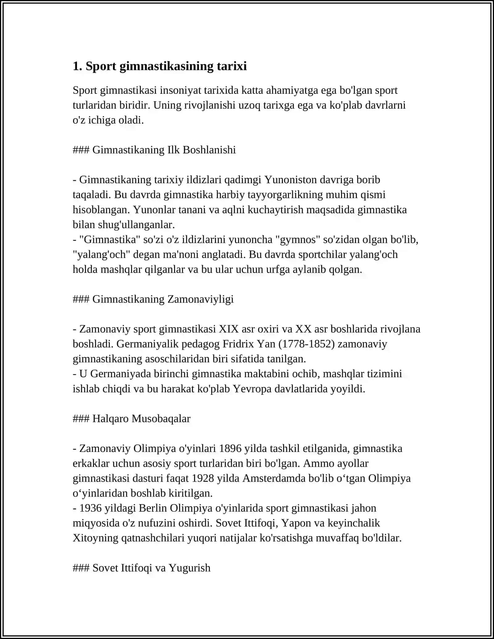 SPORT GIMNASTIKASI (TARIXI, QOIDALARI, OLIMPIYA O YINLARI, JAHON CHEMPIONATLARI) 3