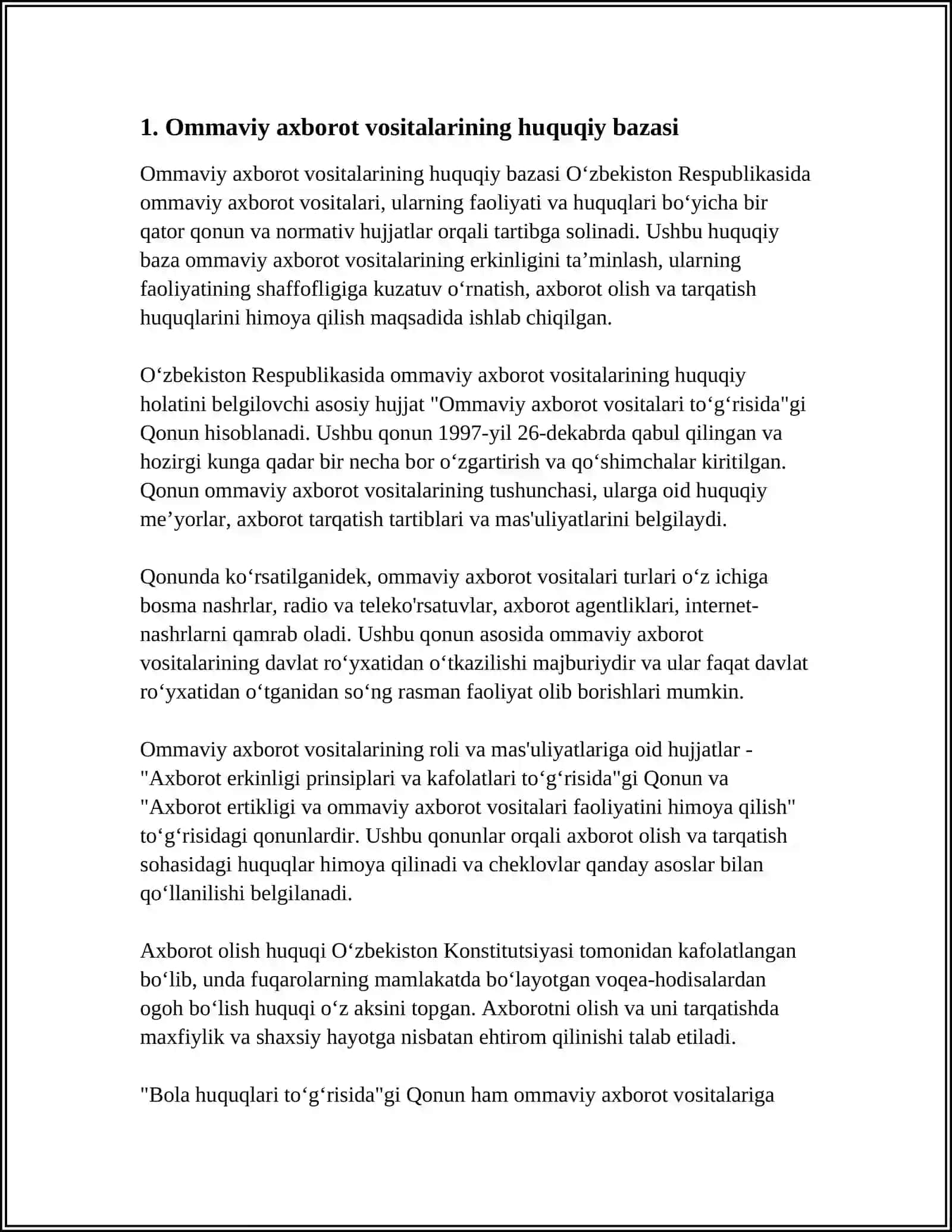 OʻZBEKISTON RESPUBLIKASIDA OMMAVIY AXBOROT VOSITALARINING FAOLIYATI 3