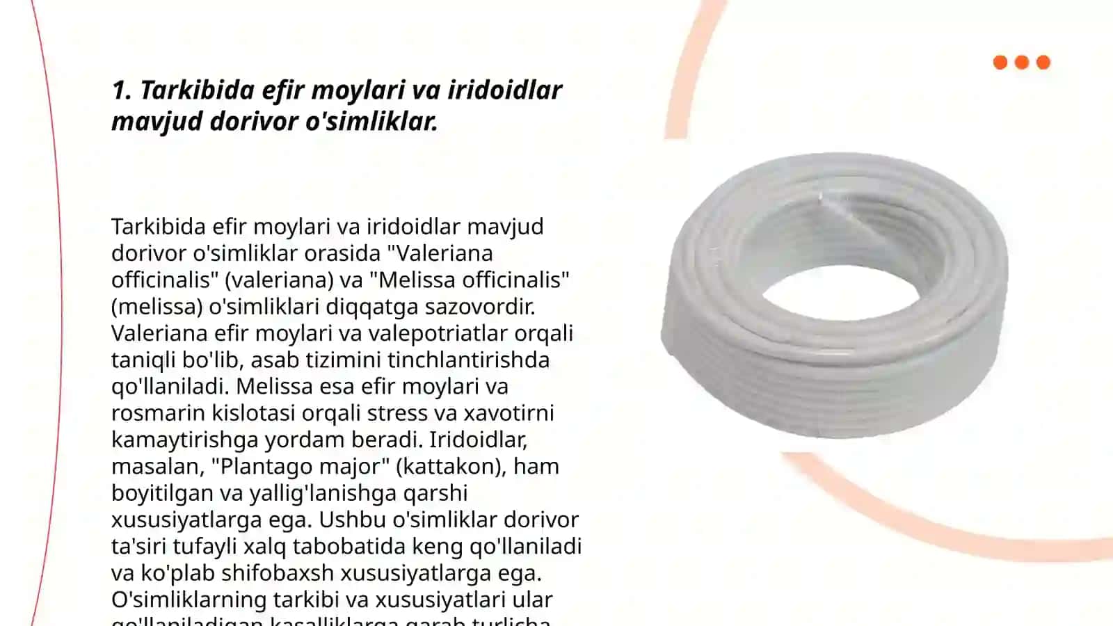 Tarkibida efir moylari va iridoidlar bo'lgan dorivor o'simliklar gerbariylari va mahsulotlarini o'rganish 3