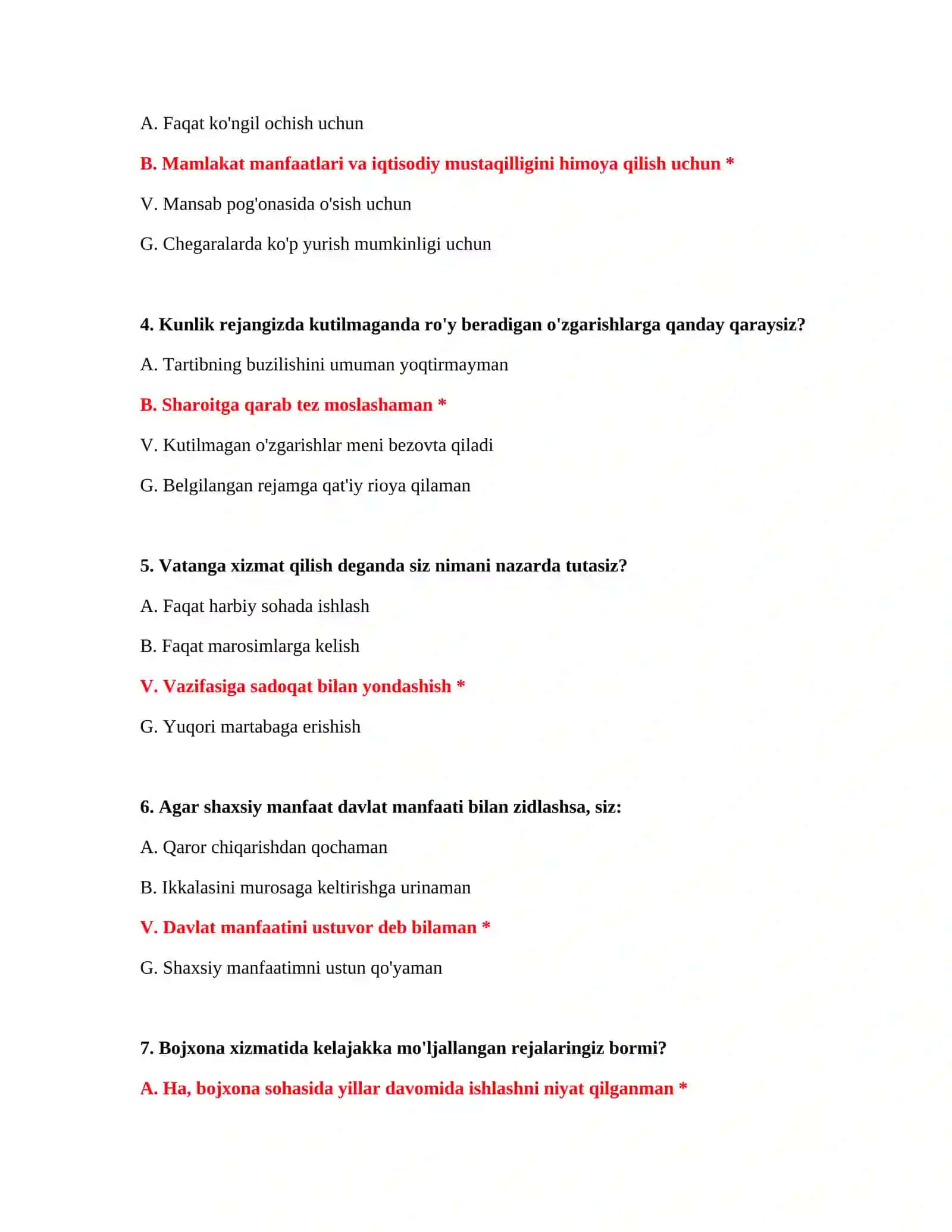 Bojxona xizmatiga kirish imtihonga tayyorlanish psixologik sinov savollari 3