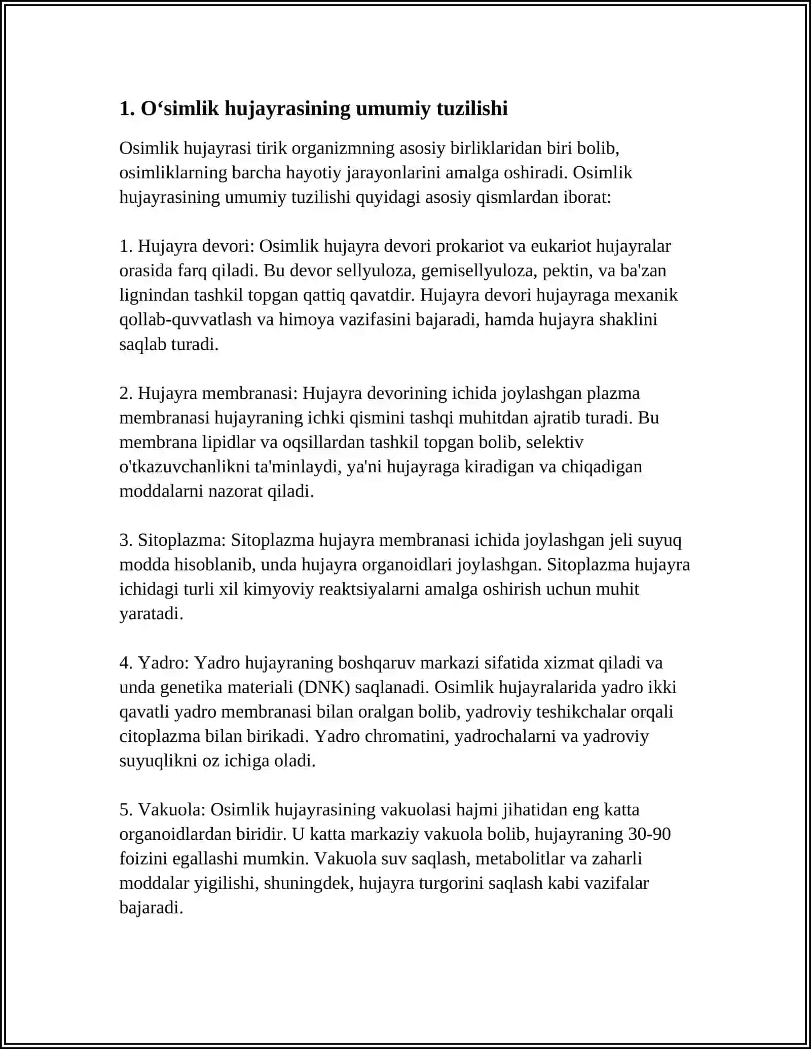 OʻSIMLIK HUJAYRASINING TUZILISHI, ORGANOIDLARINING VAZIFALARI 3