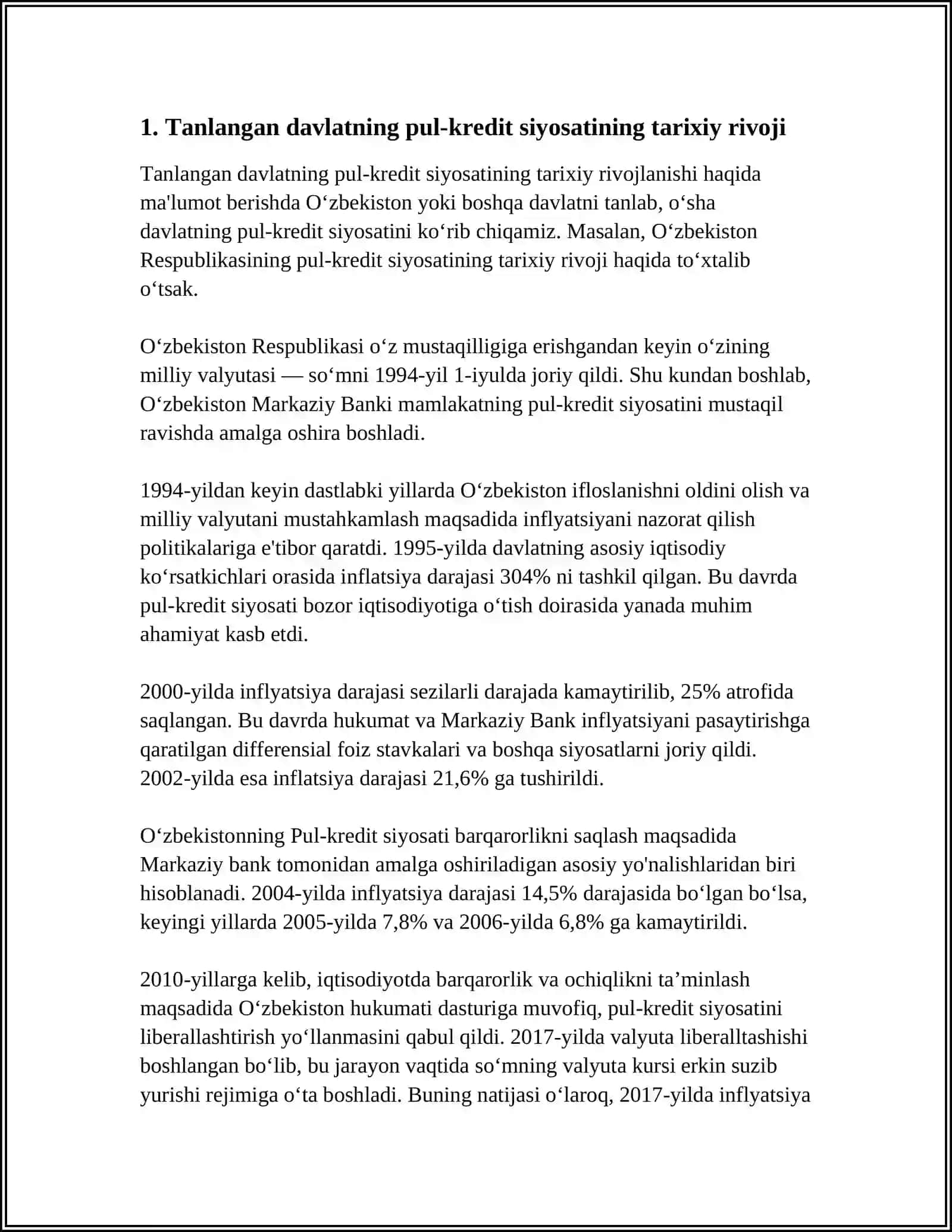 DAVLAT (INDIVIDUAL TANLANGAN)NING PUL KREDIT VA MONETAR SIYOSATI BO'YICHA TAHLILI 3