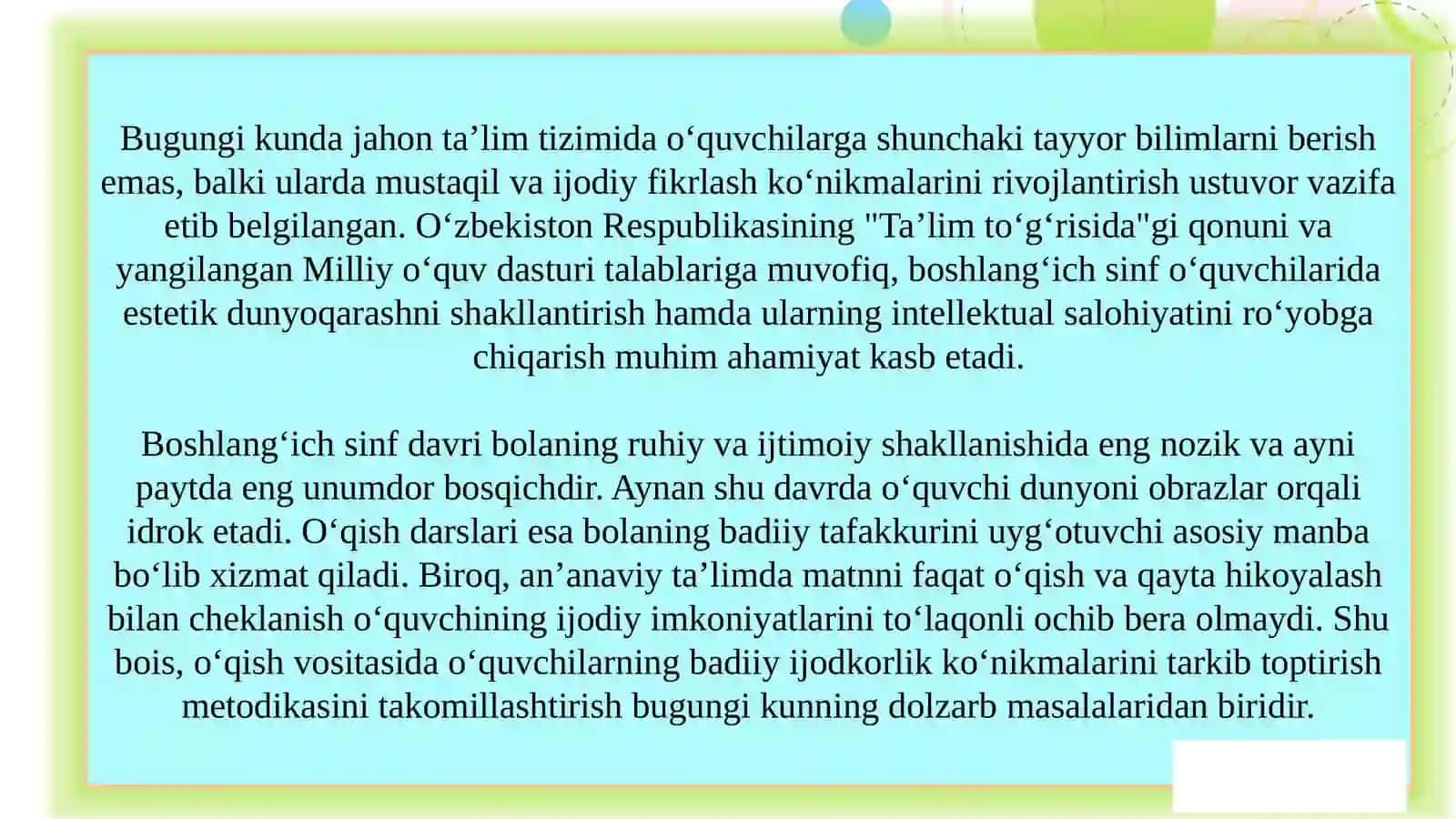 Boshlang‘ich sinf o‘quvchilarida badiiy ijodkorlik ko‘nikmasining pedagogik ahamiyati 3