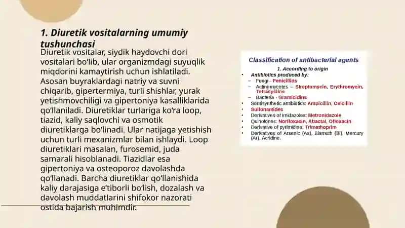Diuretik vositalar va ularning tasnifi 3