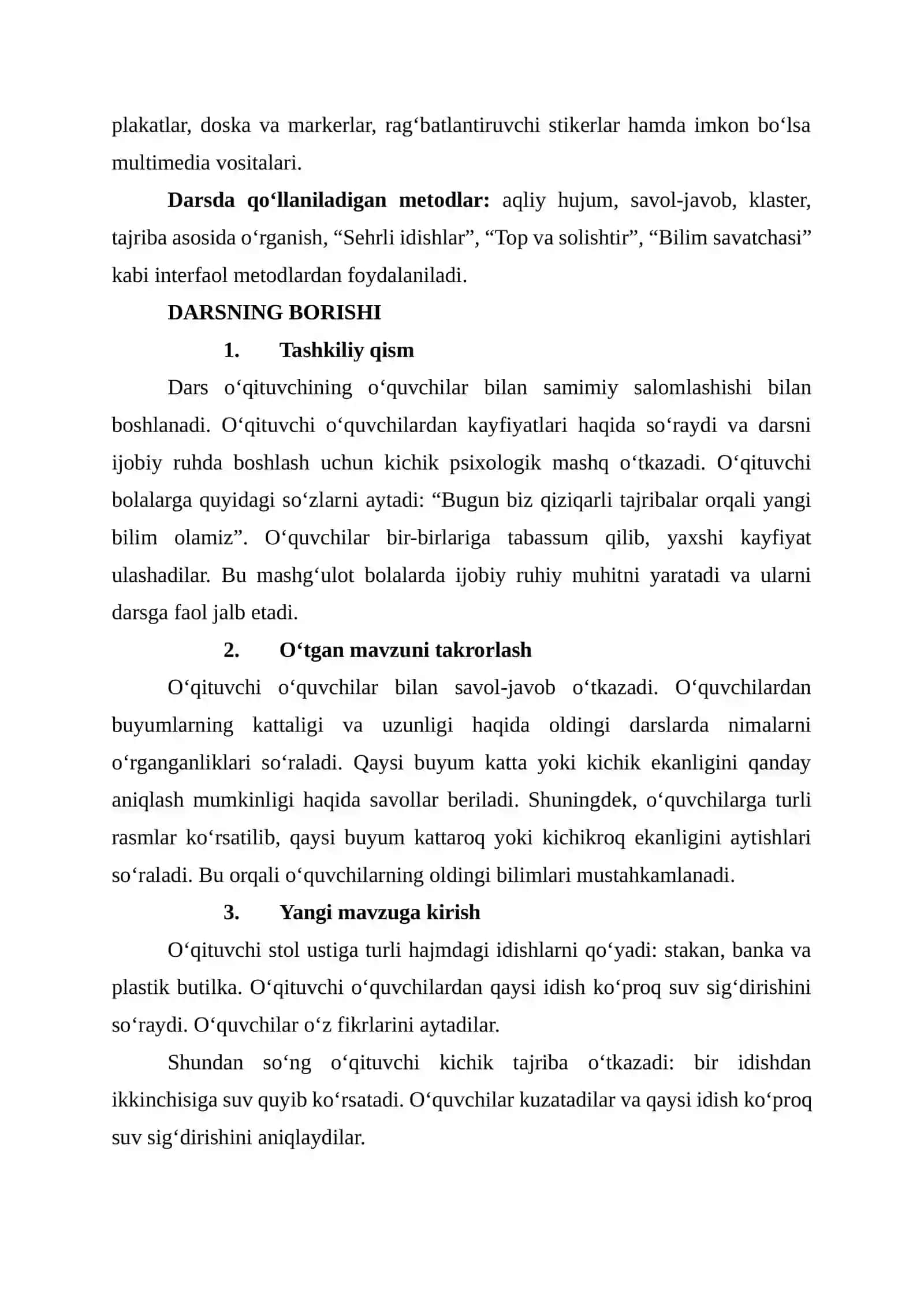 Hajm va hajm birliklari (1-sinf matematika) dars ishlanma 3