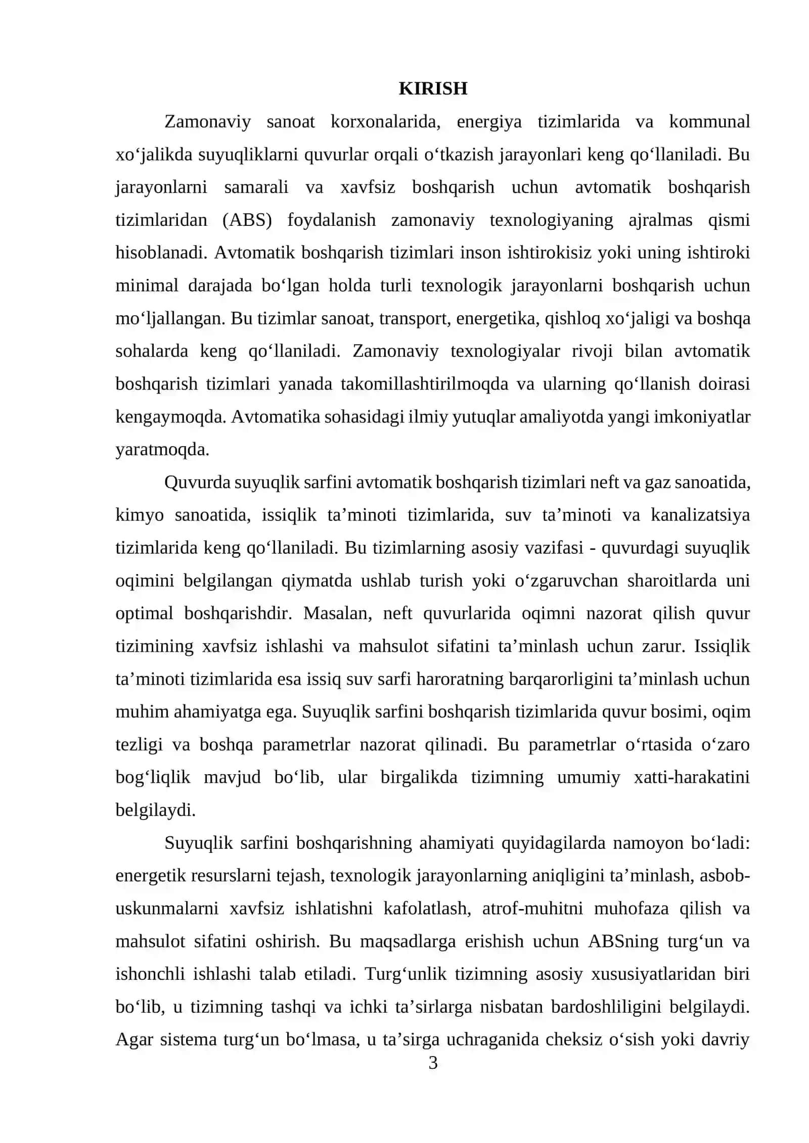 Quvurda suyuqlik sarfini avtomatik boshqarish tizimining turg‘unligini tahlil qilish 3