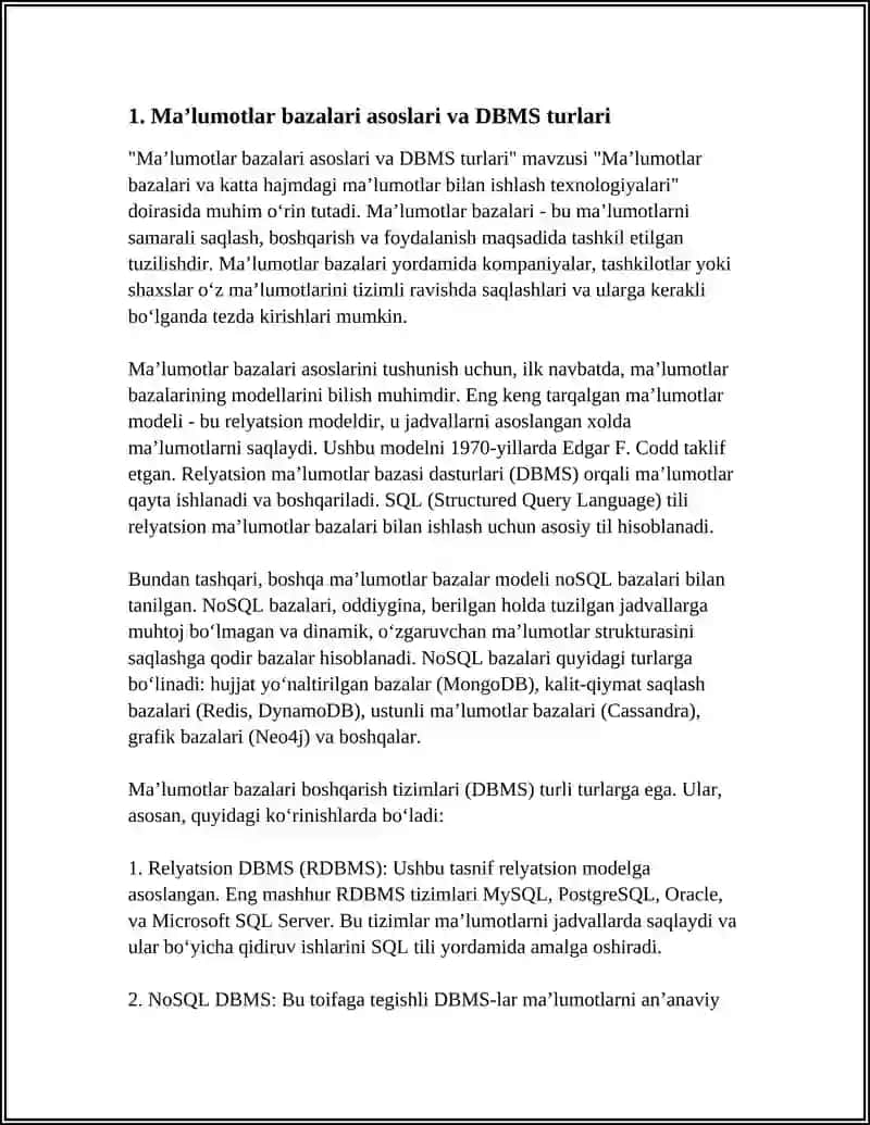 MA’LUMOTLAR BAZALARI VA KATTA HAJMDAGI MA’LUMOTLAR BILAN ISHLASH TEXNOLOGIYALARI 3