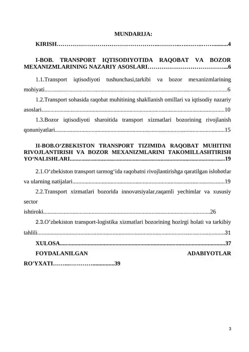 Transport iqtisodiyotida raqobat va bozor mexanizmlarining rivojlanishi 3
