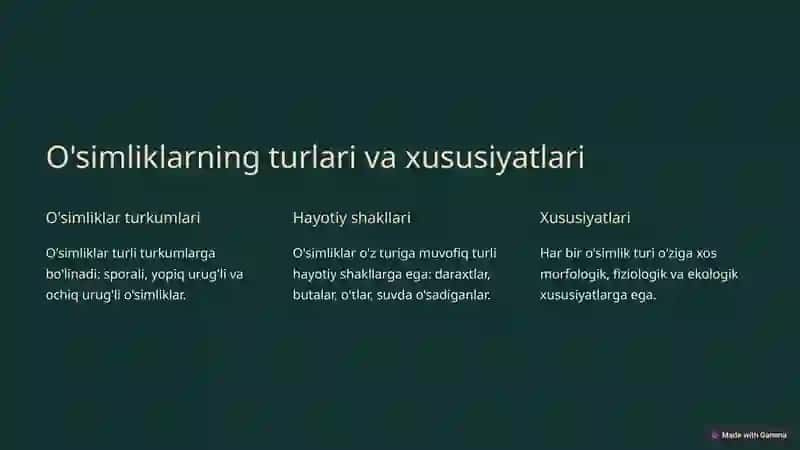 O'simliklar dunyosi va ularni hayot tarzi haqidagi bilimlarini bilib olish va tahlil qilish 3