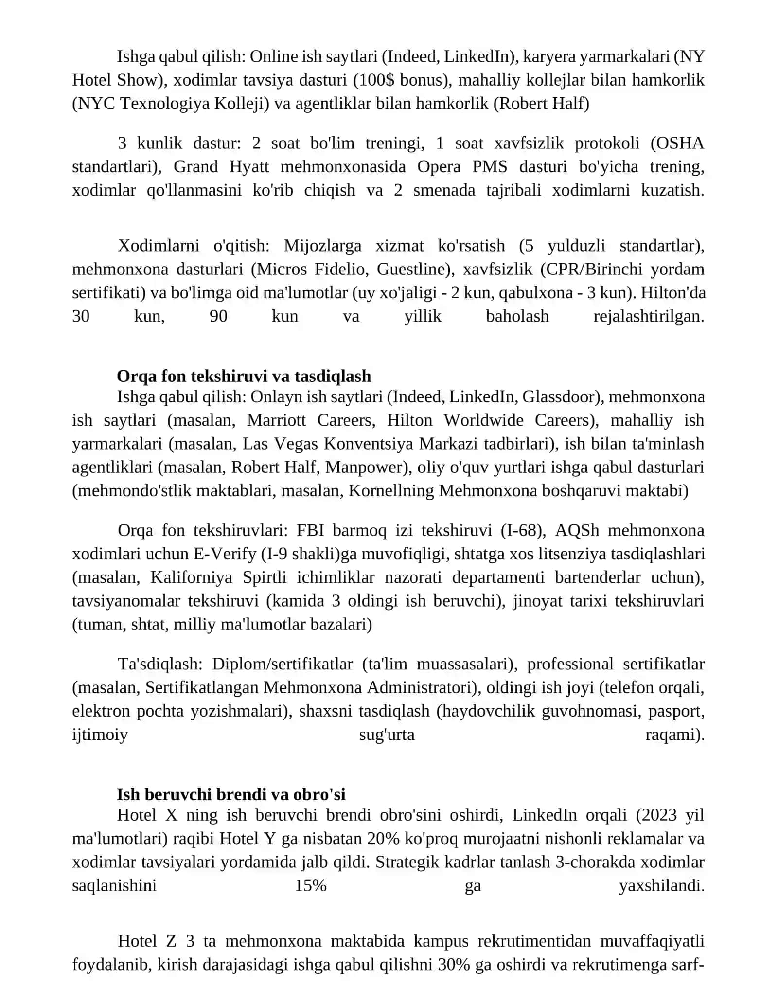 Mehmonxona xo’jaligida xodimlarni tanlash va yollash usullari 3