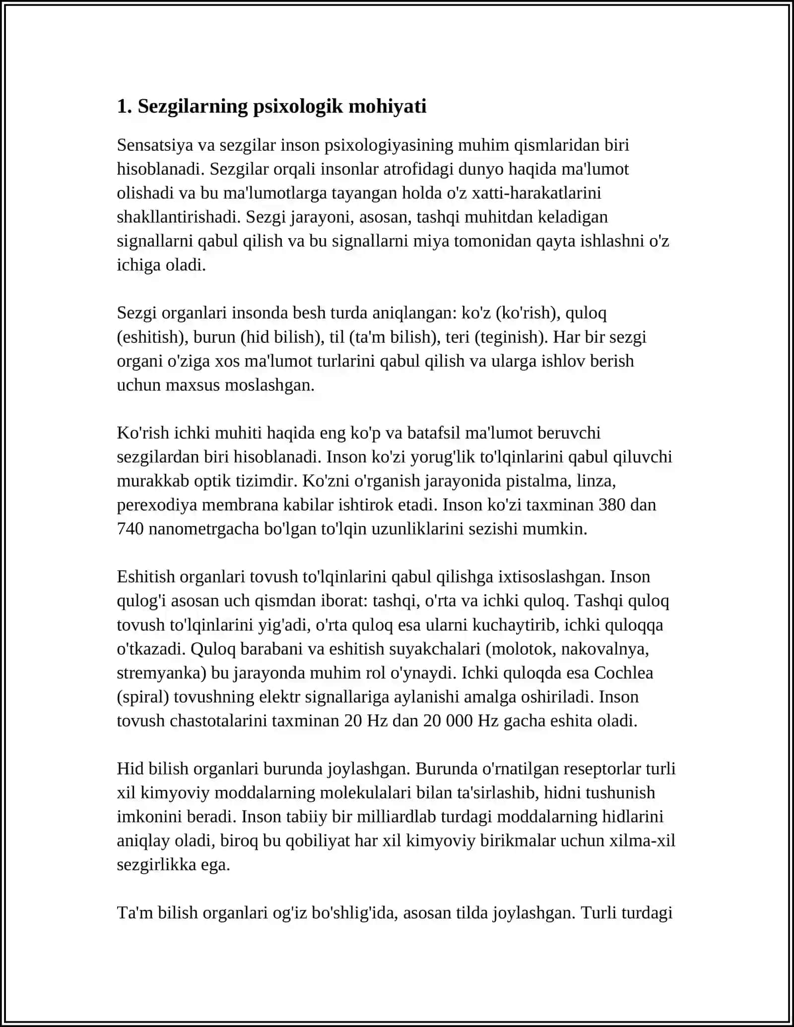 SEZGI VA IDROKNING PSIXOLOGIK MOHIYATI, FIZIOLOGIYASI 3