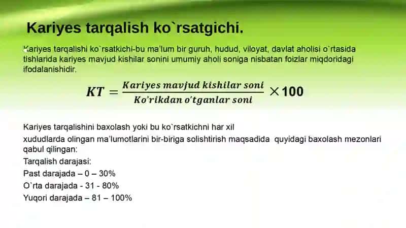 Ommaviy stomatologik kasalliklar ko’rsatkichlari.Statistika ma’lumotlari 3