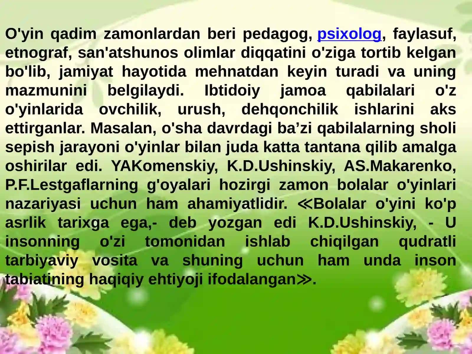 Maktabgacha yoshdagi bolaning rivojlanishida o‘yinning roli va maktabgacha ta’lim tashkilotining ta’lim-tarbiya jarayonida uning ahamiyati 3