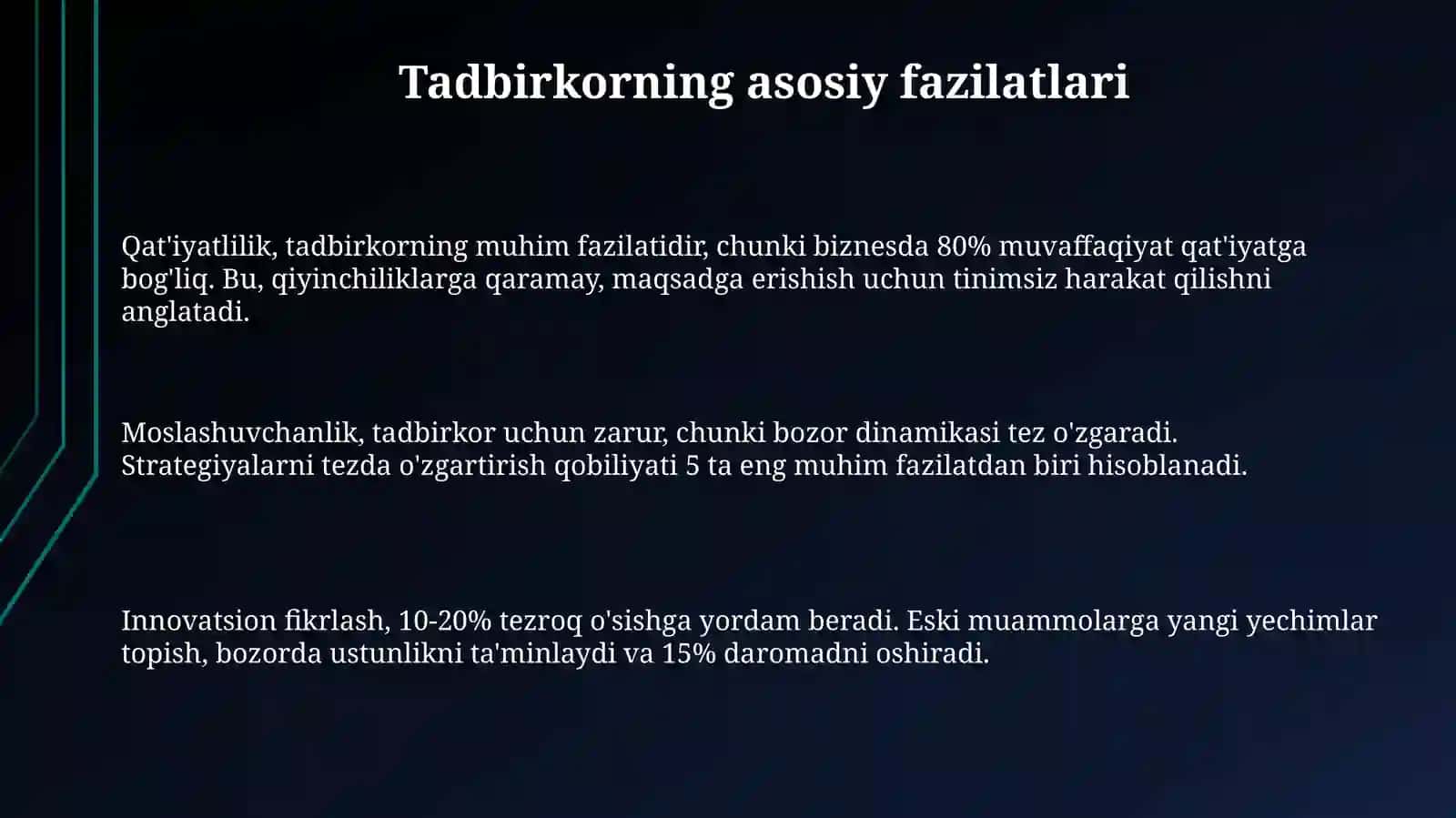 Tadbirkorning asosiy fazilatlari 3