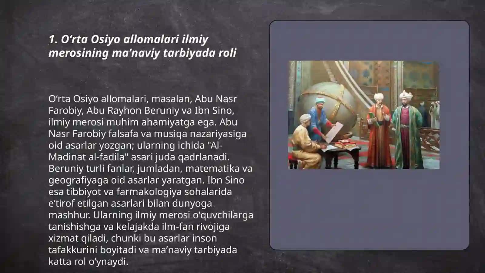 Oʻrta Osiyo allomalari ilmiy merosining maʼnaviy tarbiyada roli 3