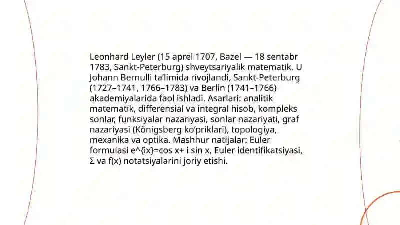 L.Yeyler, J. Venn, R. Dekart hayoti va ilmiy faoliyatini oʻrganish 3