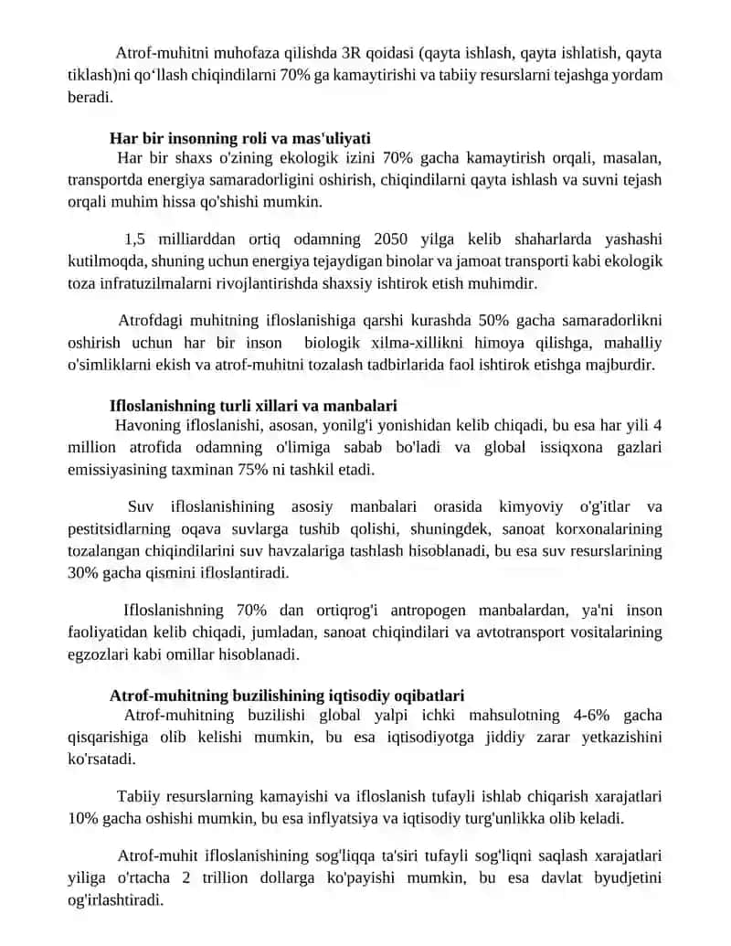 Dunyoda ekologiyani buzilishi va unga qarshi kurashish yullari 3