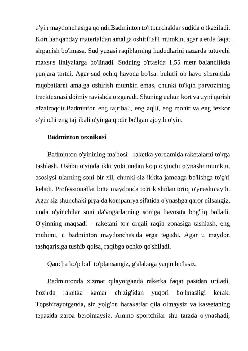 Badminton o'yin texnikasi va taktikasi. To'rlar bilan maxsus mashqlar. Musobaqa qoida 3