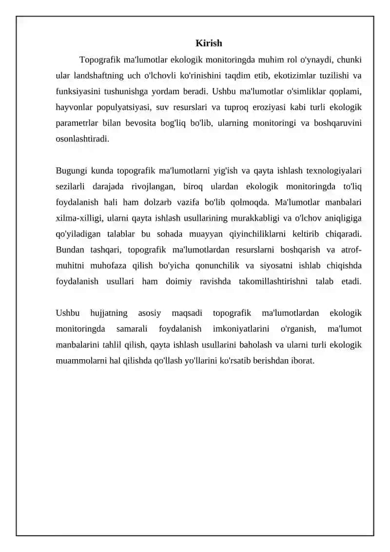 Ekologik monitoringda topografik ma'lumotlardan foydalanish 3