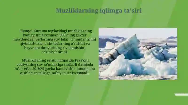 O'zbekiston muzliklari ularni o'rganishning amaliy ahamiyati 3