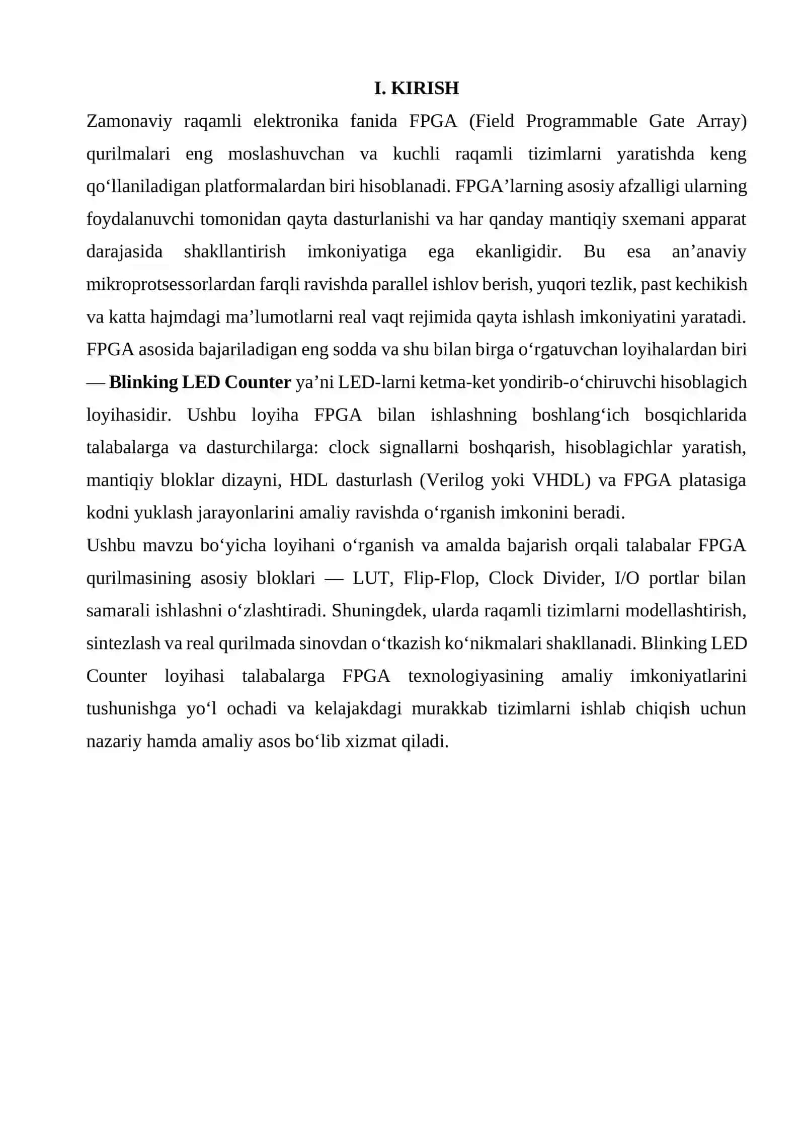 FPGA QURILMALARIDA BILINKING LED COUNTER LOYIHASI 3