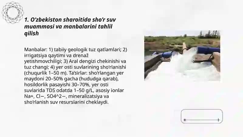 O’zbekiston sharoitida sho’r suvlarni chuchuklashtirish g’oyasini yaratish 3