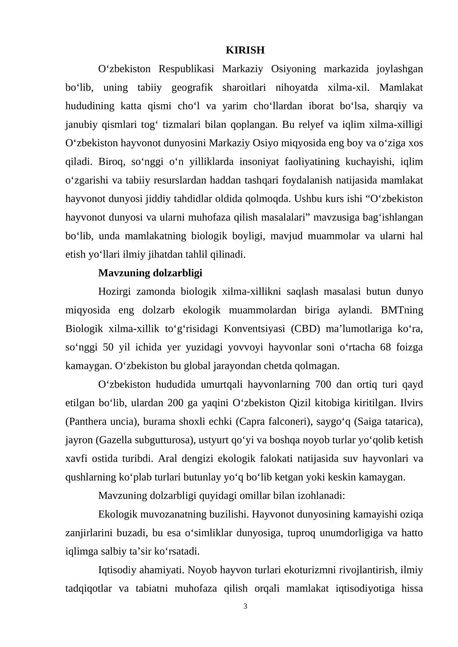 Oʻzbekiston hayvonot dunyosi va ularni muhofaza qilish masalalari 3