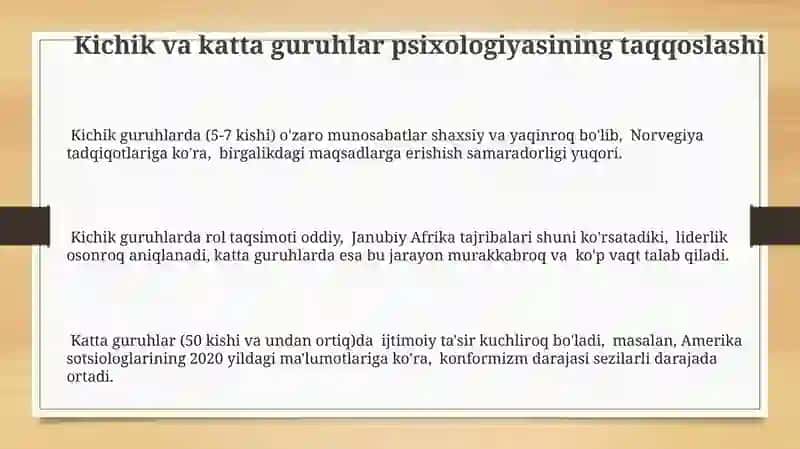 Kichik va katta guruhlar psixologiyasining taqqoslashi 3