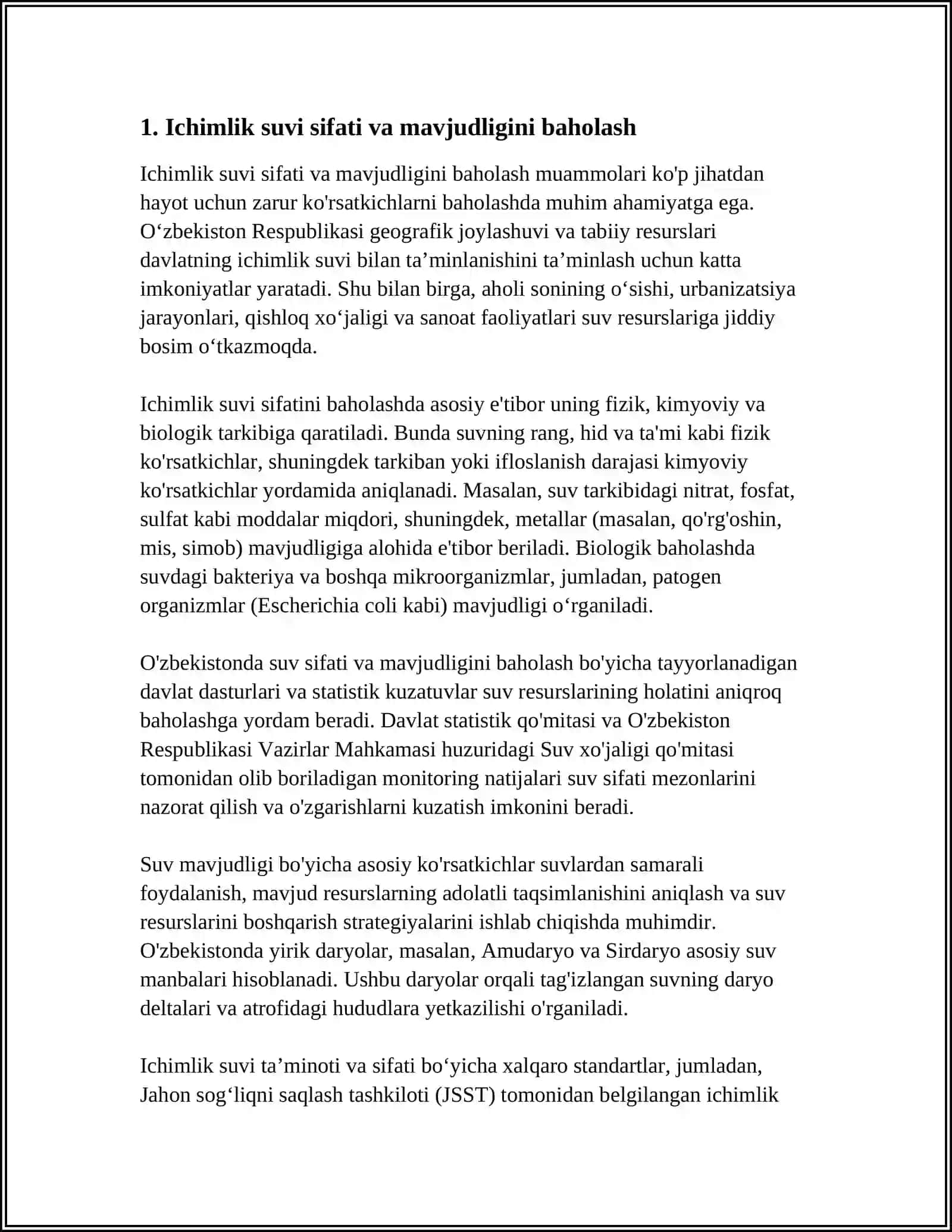 HAYOT UCHUN ZARUR KO'RSATKICHLARNI BAHOLASH 3