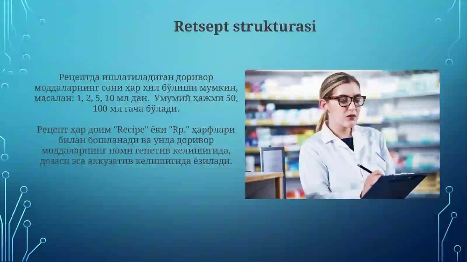 Koʻmakchilar. Keng foydalaniladigan koʻmakchili retseptura formulirovkalari va kasbiy iboralar 3