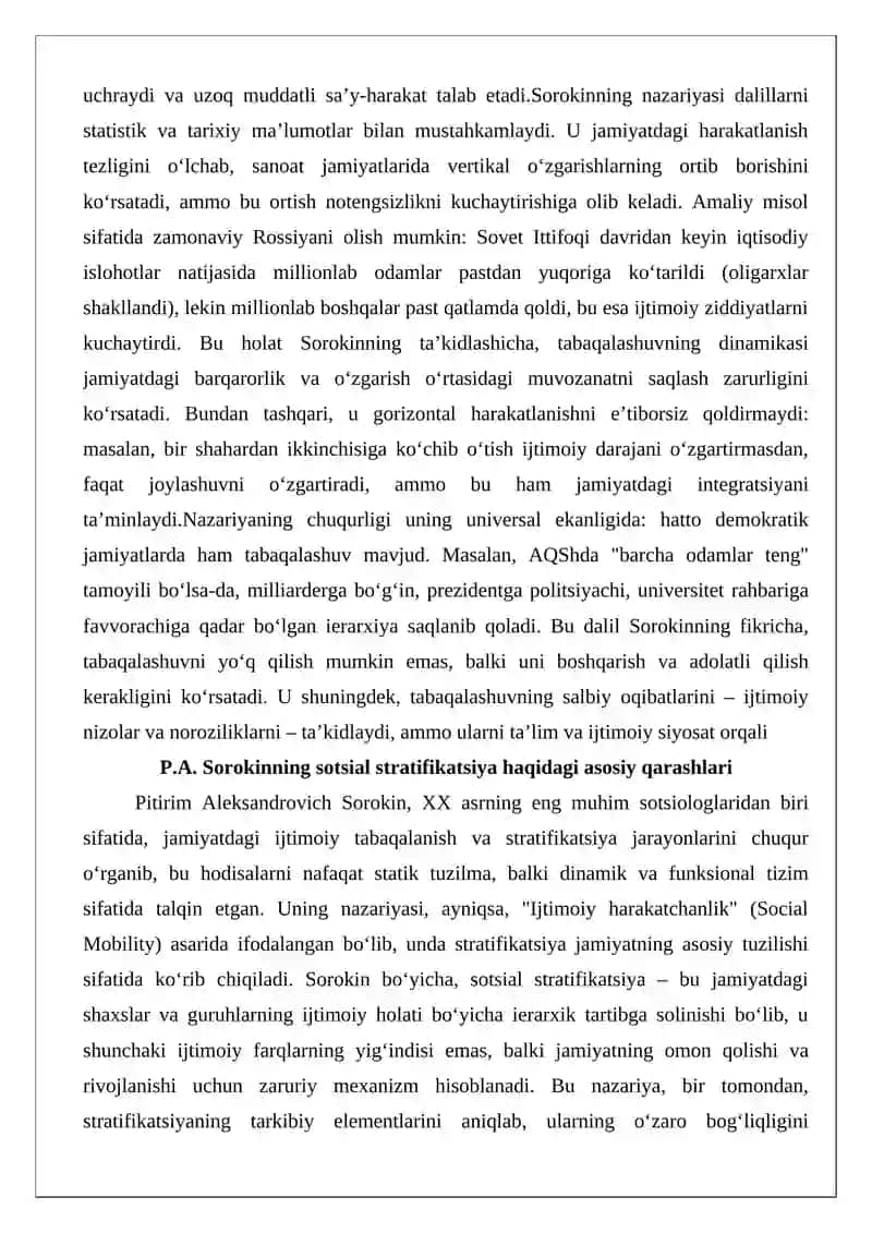 P.A. Sorokinning sotsial stratifikatsiya to‘g‘risidagi nazariyasi 3
