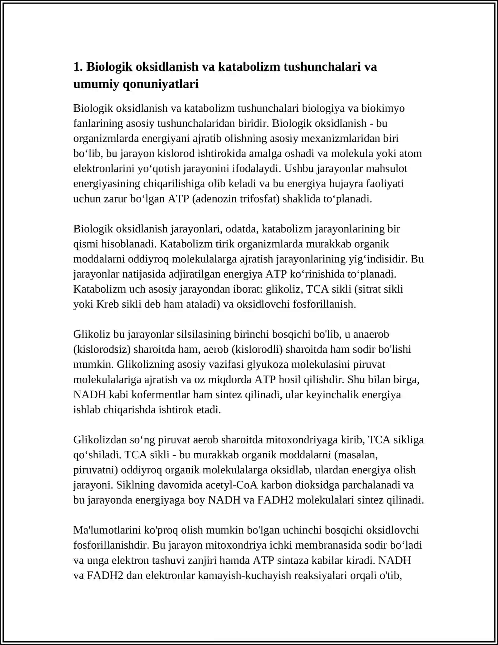 BIOLOGIK OKSIDLANISH VA KATABALIZMNING YOʻLLARI 3